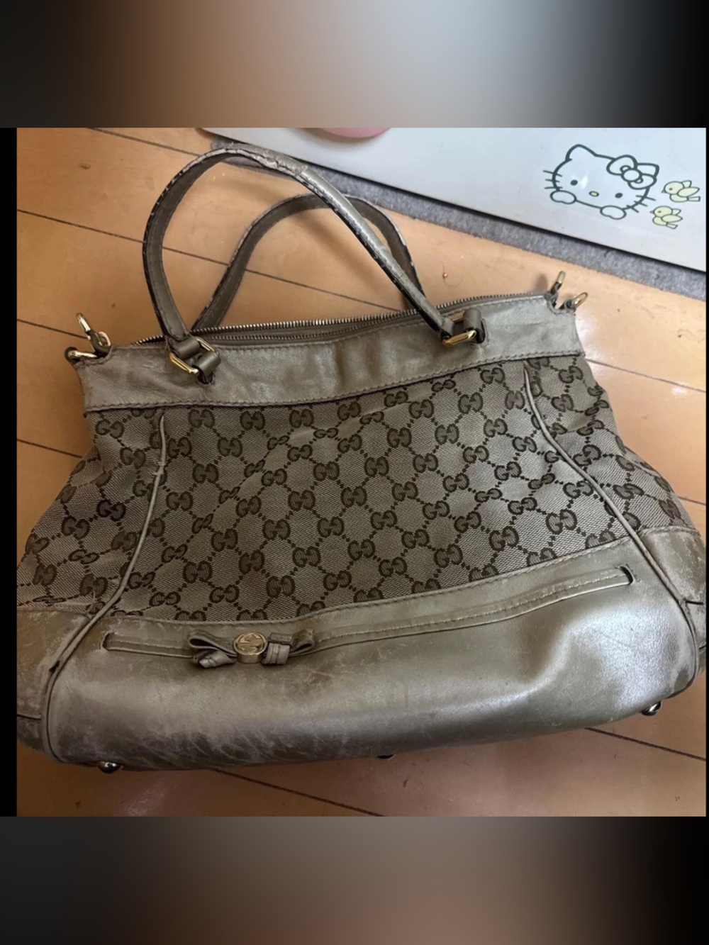 Gucci Metallic Taupe Monogram Shoulder Bag